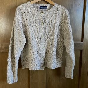 Herman Geist Wool Knit Cottagecore Button Front Oatmeal Cardigan Sweater L